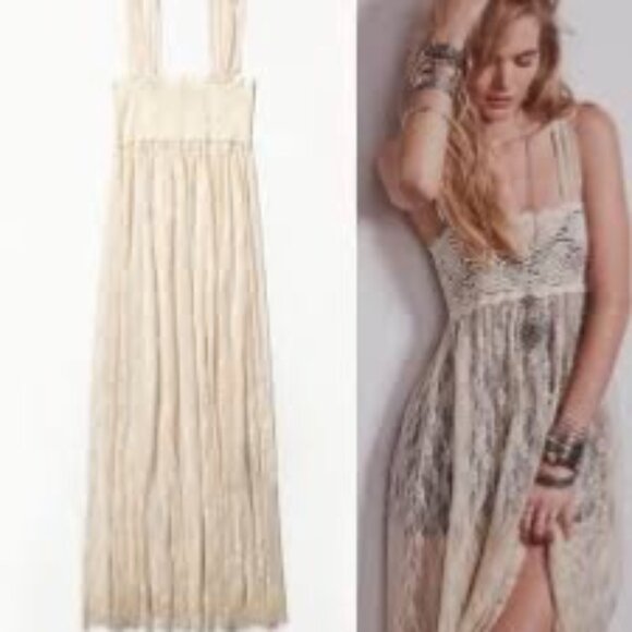 NWT Free People Cream Sheer Lace Romantic Boho Maxi Dress - Picture 5 of 16